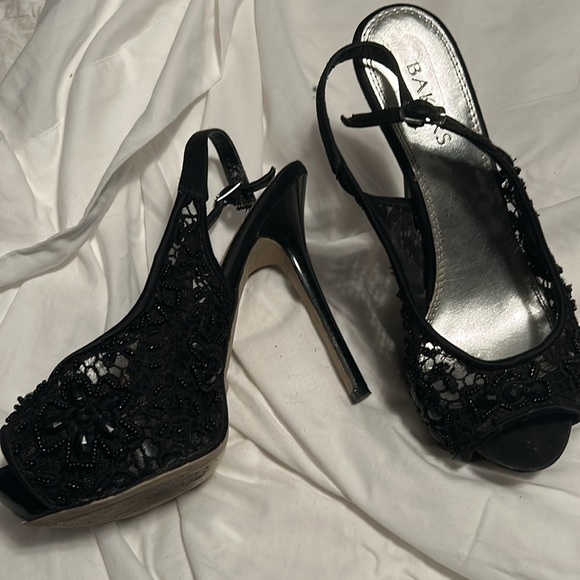 Bakers black beaded net, back strap, open toe - Picture 3 of 4